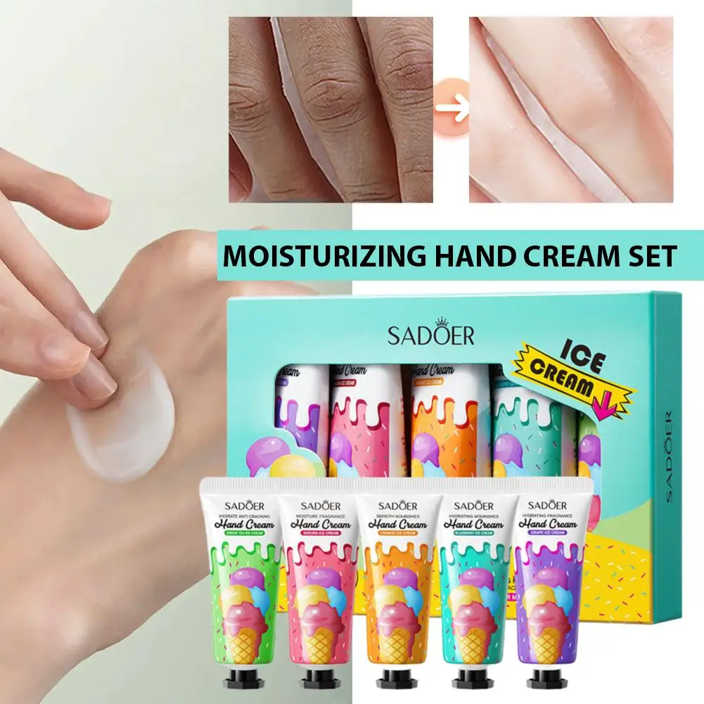 5Pcs SADOER  Hand Cream Set, Cream Texture, Hydrating Travel Pack Durable Moisturizer Smooth Hand Skin Gift For Women