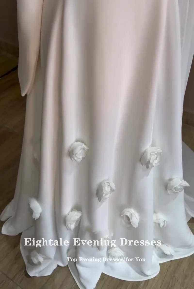 Eightale vestido de casamento árabe o pescoço personalizado marfim cetim vestido de noiva 3d flores a linha até o chão vestido de festa de noiva muçulmana