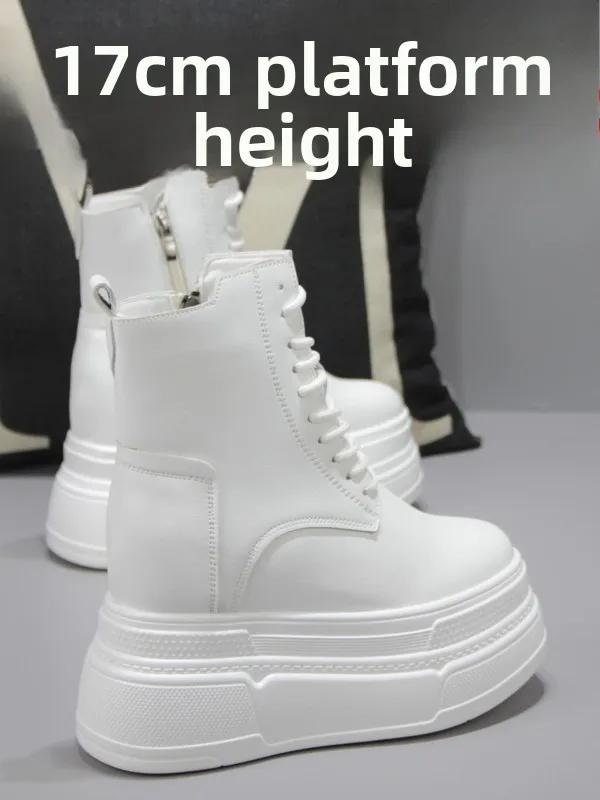 

Leather Boots Women's High Heels 7cm ort Thi Bot Casual Lightweight Autumn Winter Fce Inner Increase ort