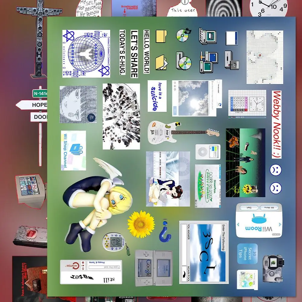 6sheet y2k Dreamcore Retro Weirdcore Style Die-cut Stickers for Seal Collages Diary Scrapbook Junk Journal Material image 5