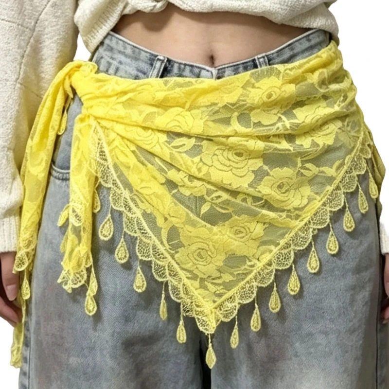 Soft Lace Waist Scarf with Adjustable Tie Closure and Trimmed for Travel Styling Daily Looks and Hair Wear Y166