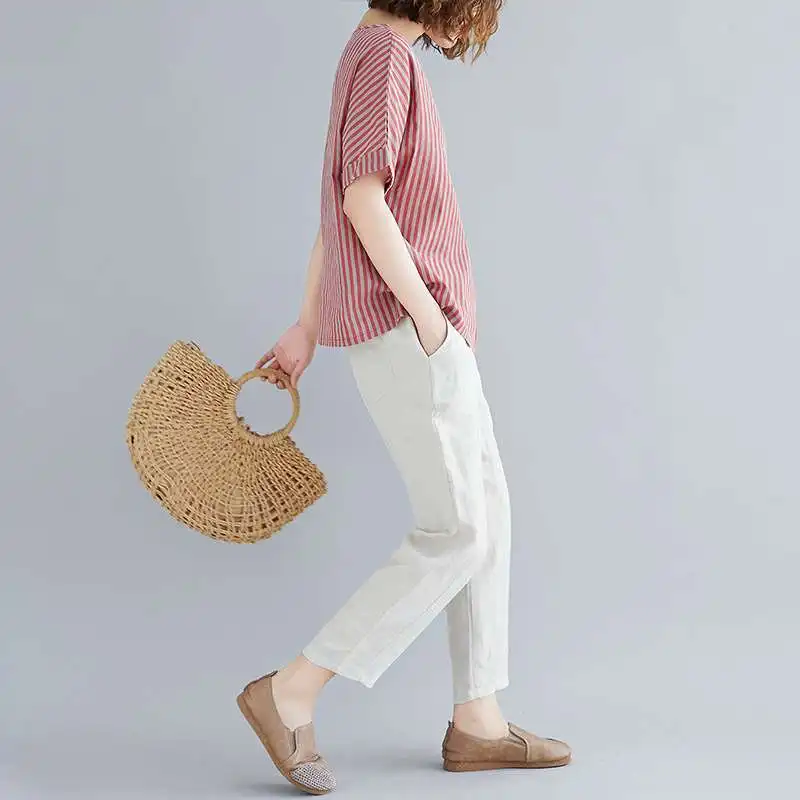 Nieuwe Onebutton Loose Vne Linnen ortsved irt Dames Gestreept Polyestervezel Lente ort Sve Casual irt