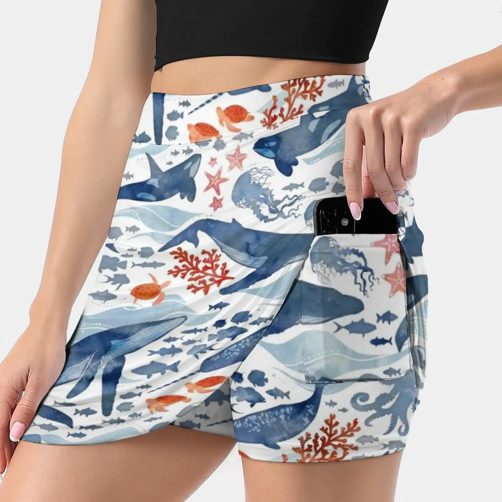 Ocean Life Skirts Woman Fashion 2022 Pant Skirt Mini Skirts Office Short Skirt Whales Orca Turtles Octopus Starfish Fish