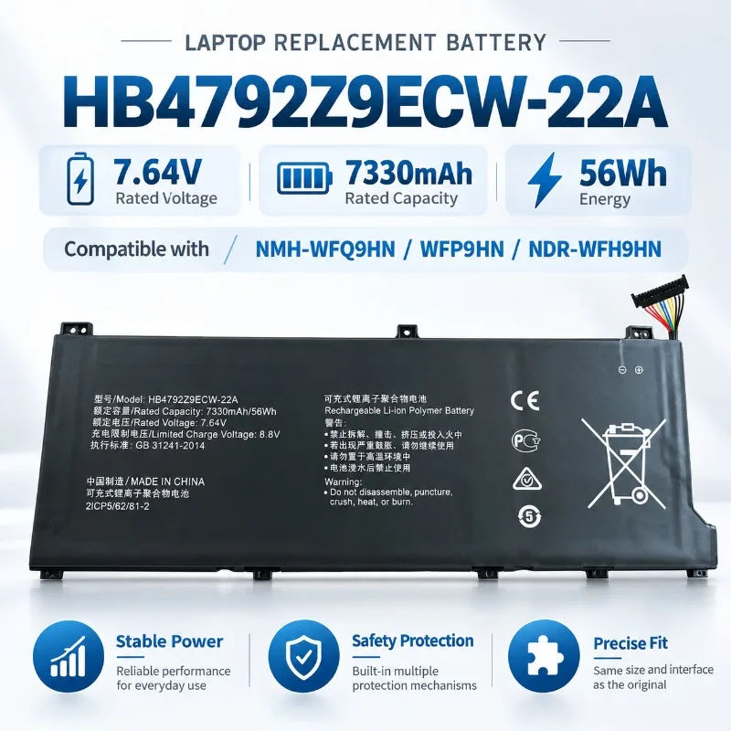 For Huawei Replacement Laptop Battery HB4792Z9ECW‑22A NMH‑WFQ9HN NDR‑WFH9HN High Capacity Safe Stable Notebook Battery
