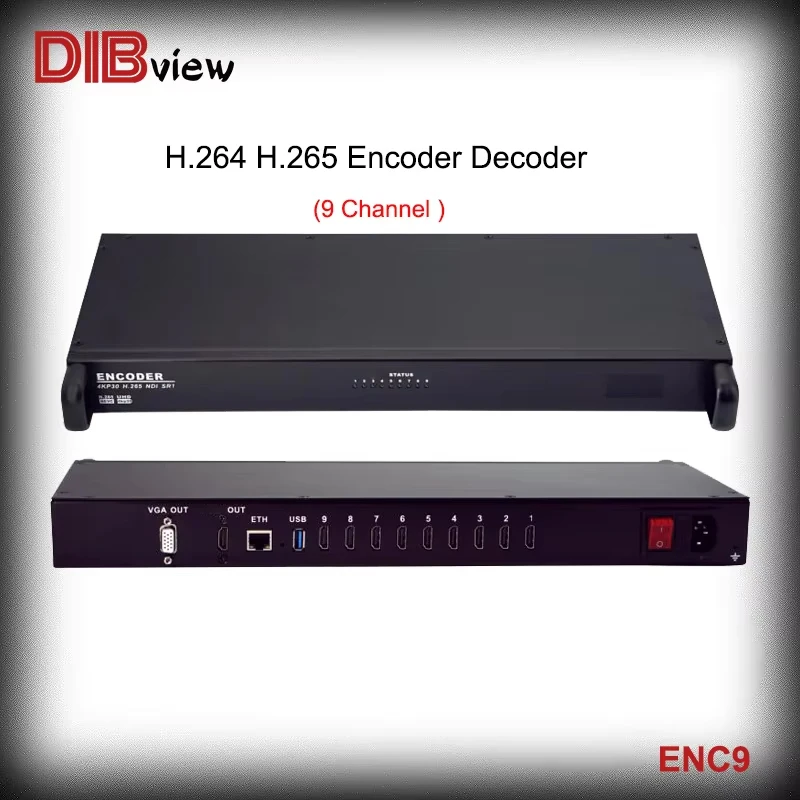 ENC9 H265 H264 9Ch HD USBcam IPTV Streaming SRT HLS UDP RTMPS NDI HX Live Broadcast Video Audio Encoder Decoder VGA