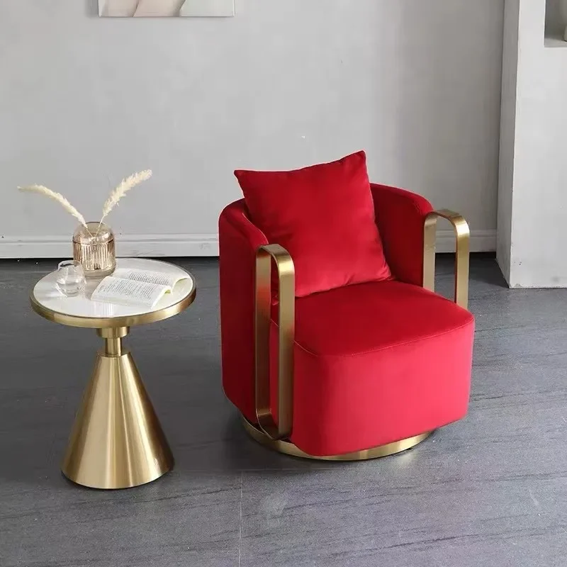 Wabi-sabi Italian Style Hotel Room Swivel Chairs Cafe Small Armchair Modern Coffee Chairs for Bedroom Single Sofa Velvet Metal