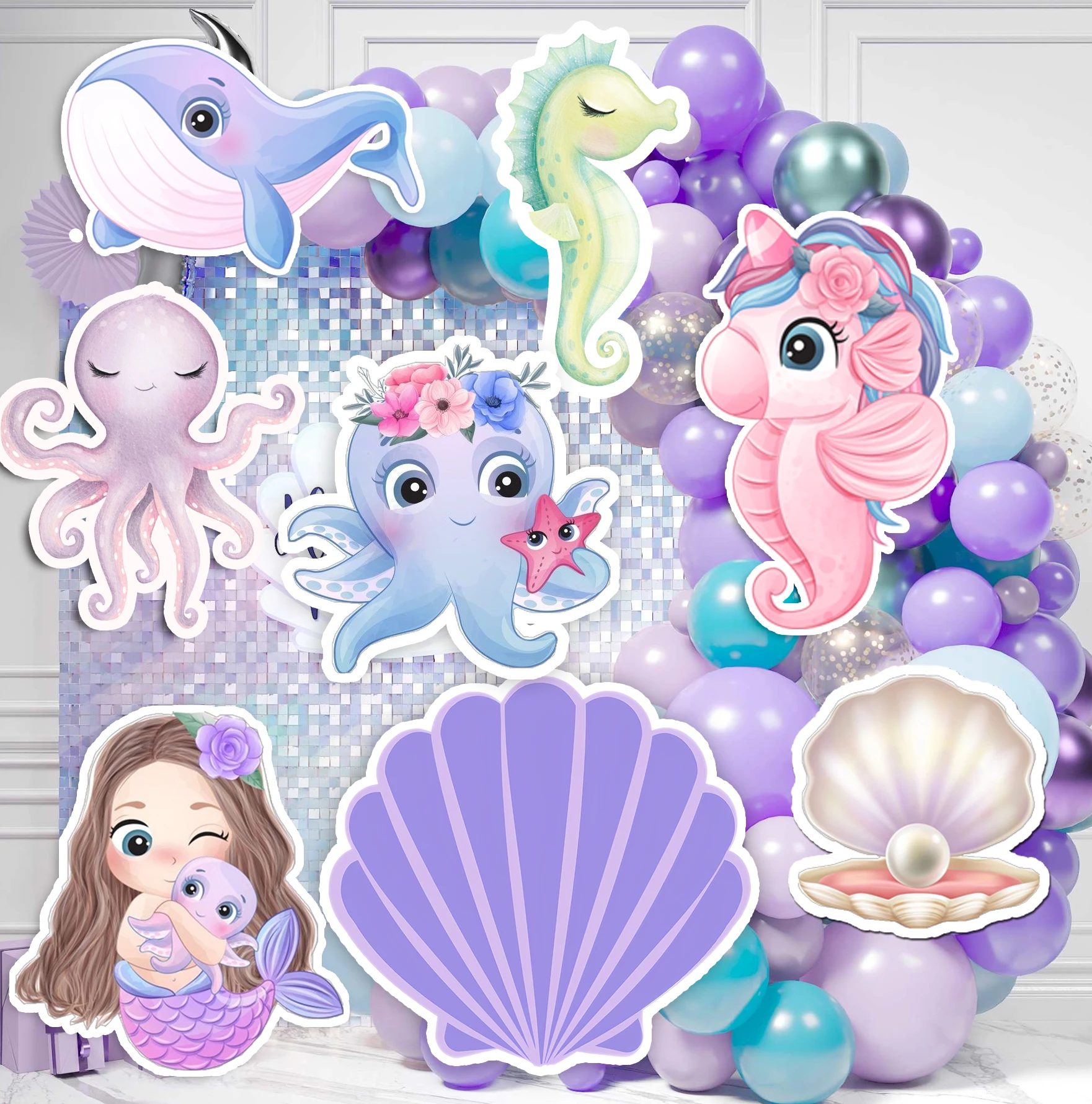 ليتل ميرميد KT بورد المحيط الحيوانات القواطع حفلة عيد ميلاد خلفية لحفلة استحمام الطفل ديكور صور الدعائم تحت البحر