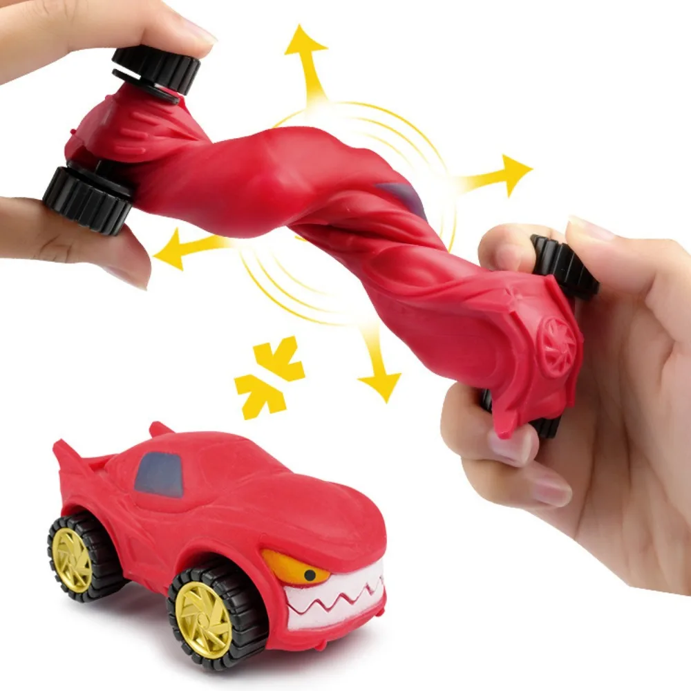 Squeeze tubarão estiramento carro brinquedo de alta elasticidade com roda alongamento carro brinquedo deslizante recuperação lenta macio dos desenhos animados brinquedo fidget