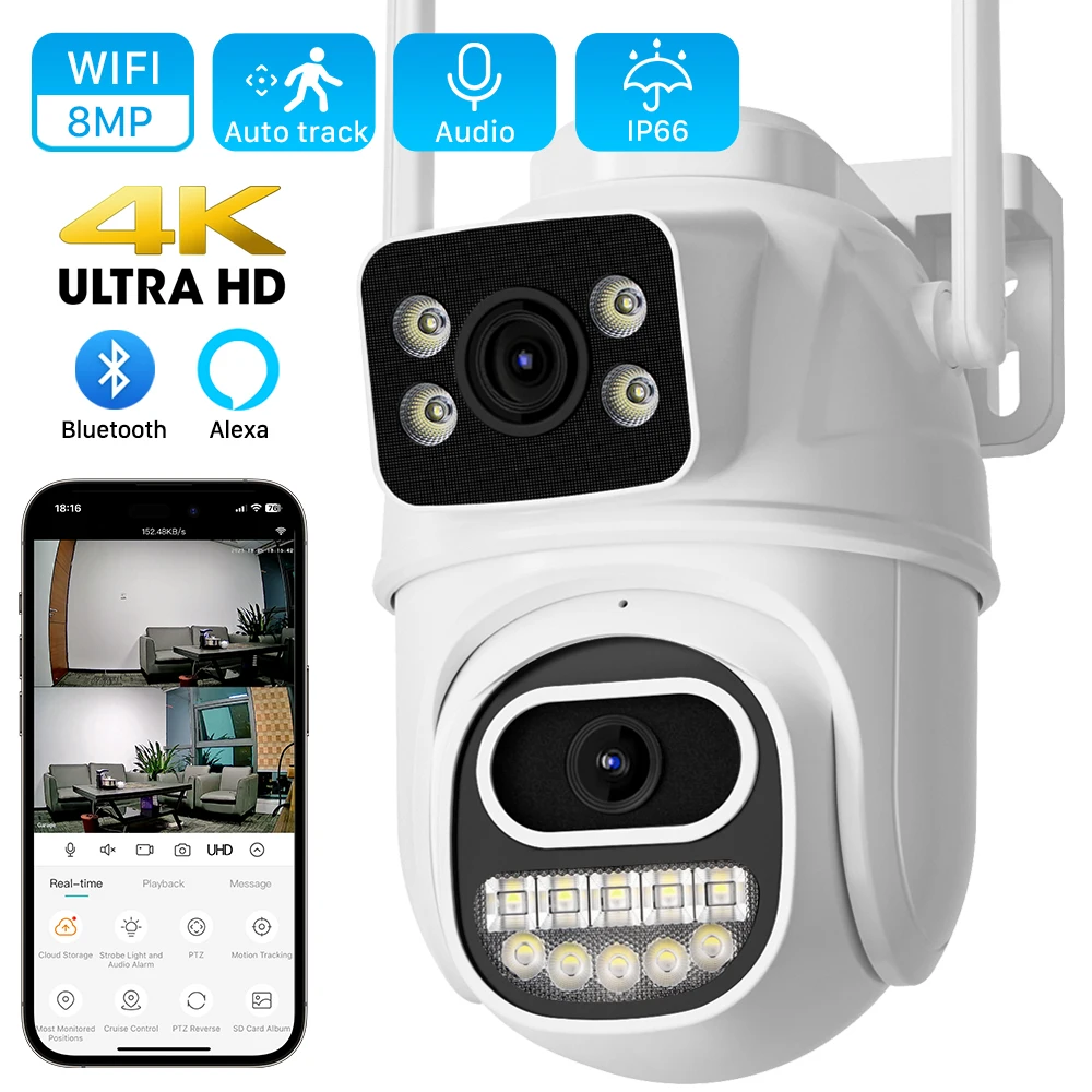 

8MP 4K 4X Zoom Outdoor PTZ Wifi Camera HD 3K 6MP Dual Lens Ai Human Detect Auto Tracking Cloud CCTV Surveillance IP Camera iCSee