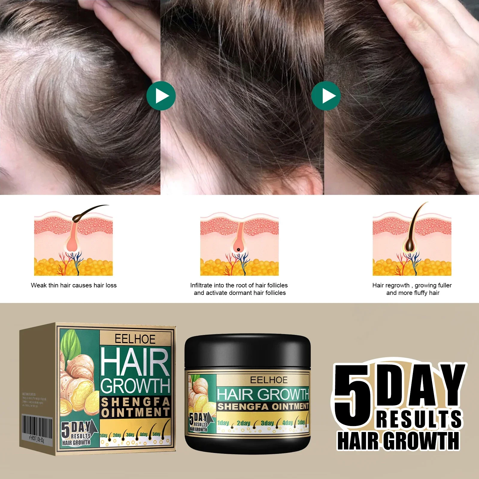 EELHOE Ginger Dense Hair Cream To Promote Hair Growth Relieving Hair Loss Scalp Massage Stimulate Hair Follicle Smoothing Care image 4