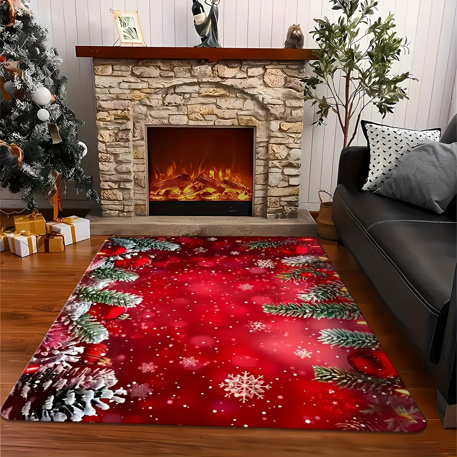Luxury Gold Christmas Area Rug Happy New Year Santa Claus Large Rectangle Carpet for Living Room Dining Sofa Floor Decoration