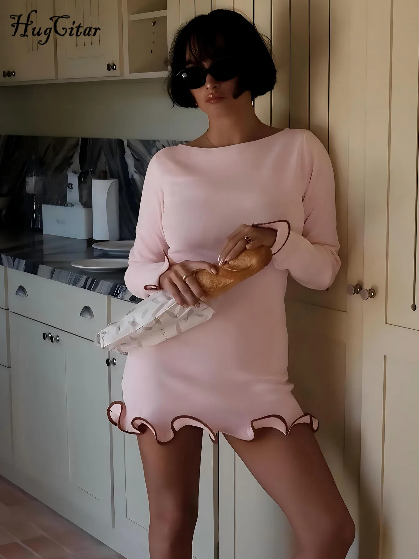 Hugcitar-فستان قصير مكشكش غير منتظم بأكمام طويلة للنساء ، ملابس سادة أنيقة ، ملاصق للجسم مثير ، حفلة موسيقية ، حفلة عيد ميلاد ، مهرجان ، خريف #5