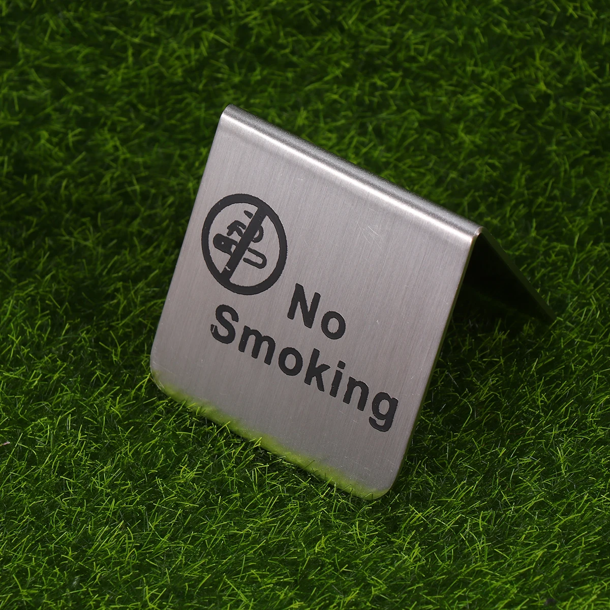

No Smoking Sign Tabletop Tent Metal Double Sided Warning Desk Signs Stainless Steel Public Places Indoor Outdoor