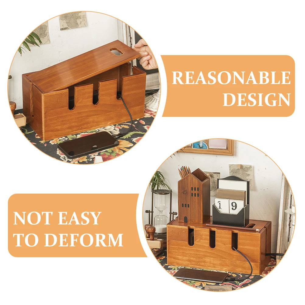 

Wooden Cable Management Box Large Cord Organizer Storage For Desk Home Office Use Power Strip Cord Hider Box
