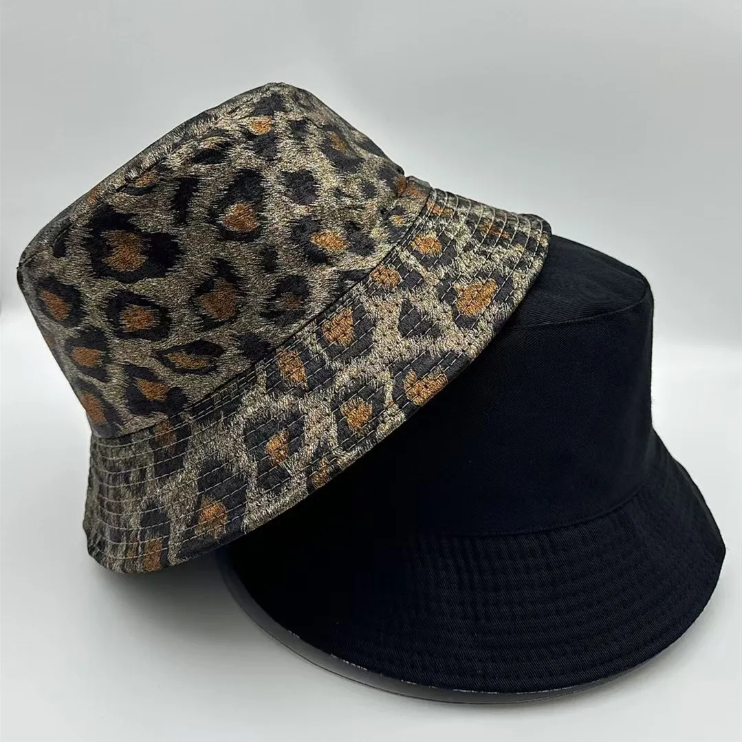 Bucket Hat Women Men Leopard Print Hip Hop Dance Party Outdoor Sunshade Casual Sun Hat Double Sided Spring Summer New