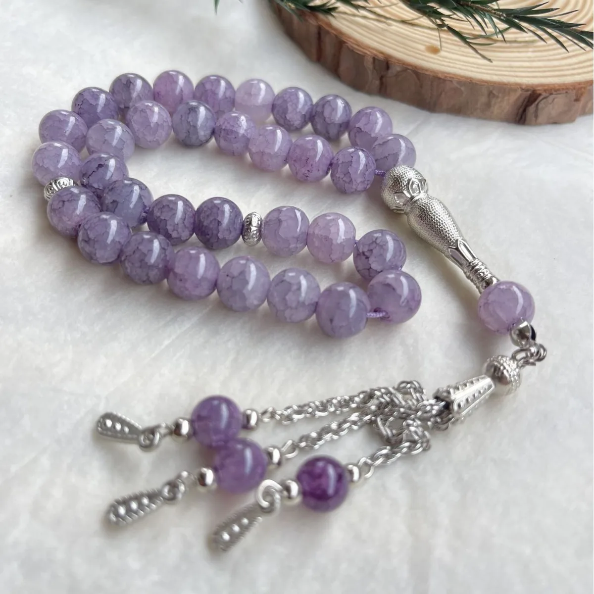 33 خرزة 10 ملم حجر عور التنين تسبيح، خرز صلاة زجاجي متصدع كهدية رمضان، إكسسوارات عصرية إسلامية