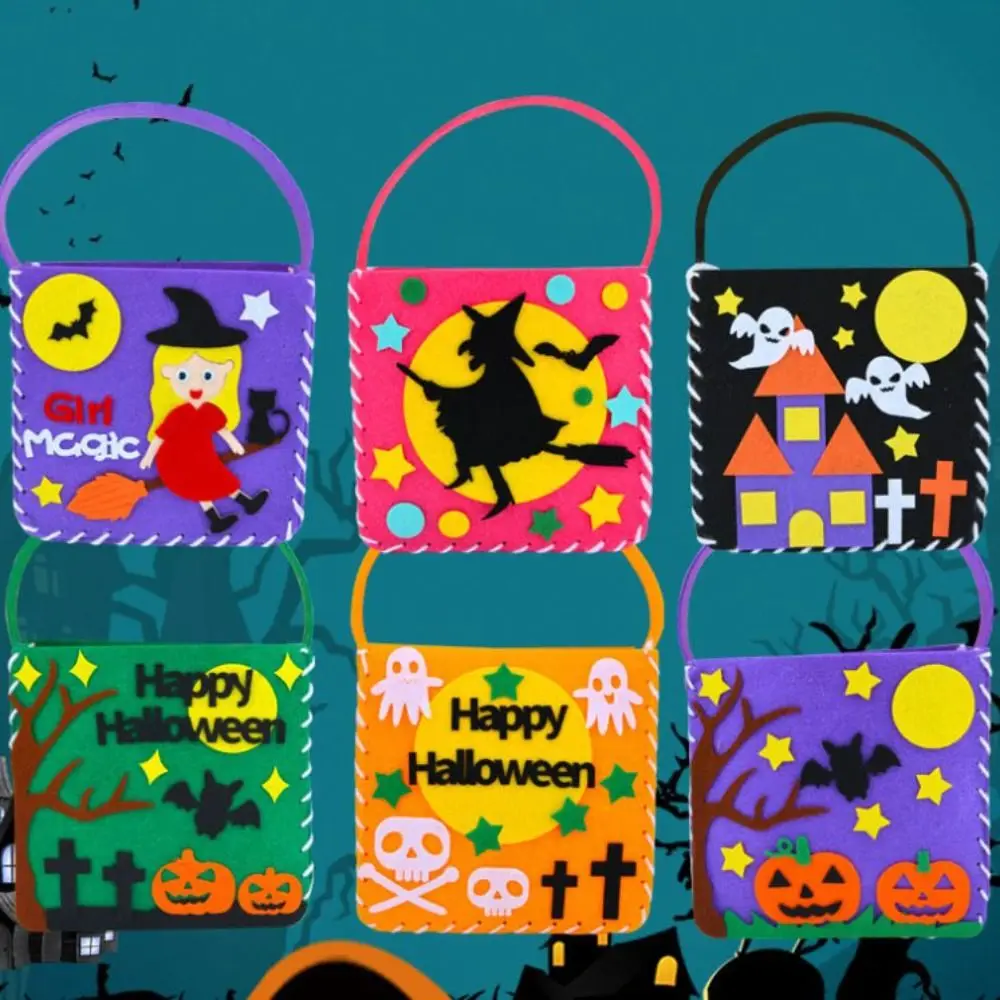 Tela no tejida DIY bolsa de dulces de Halloween bolsa de calabaza portátil DIY bolsa de truco o trato bolso de mano de calabaza DIY niños/niños