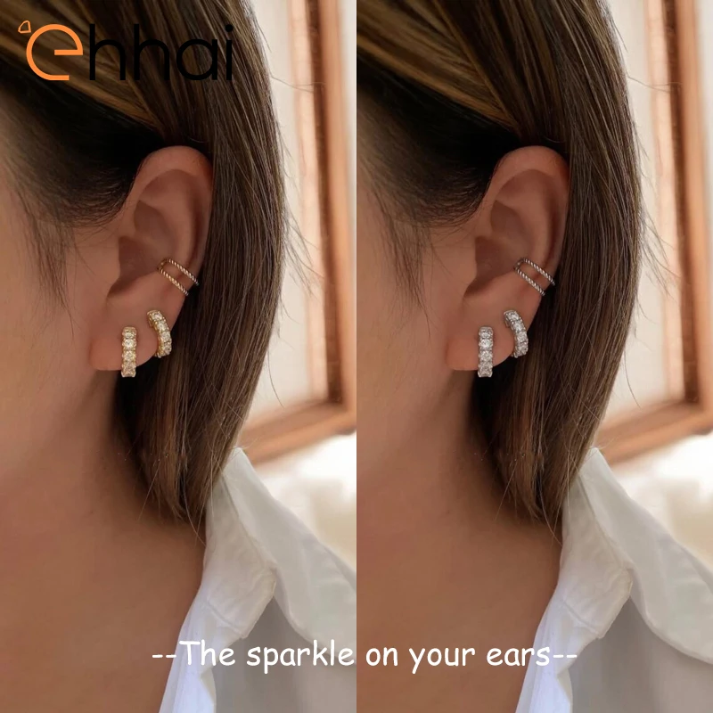 

Сертифицированные GRA серьги-кольца Ehhai с муассанитом 4 мм для женщин, позолоченные 14-каратным золотом, серьги-хагги, изысканные ювелирные украшения, подарки, Pendientes Arete