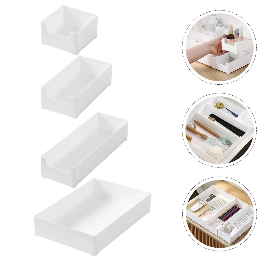 

4Pcs Plastic Drawer Organizers Storage Boxes for Kitchen Dresser Vanity Multipurpose Organizer for Cosmetics Office Bedroom