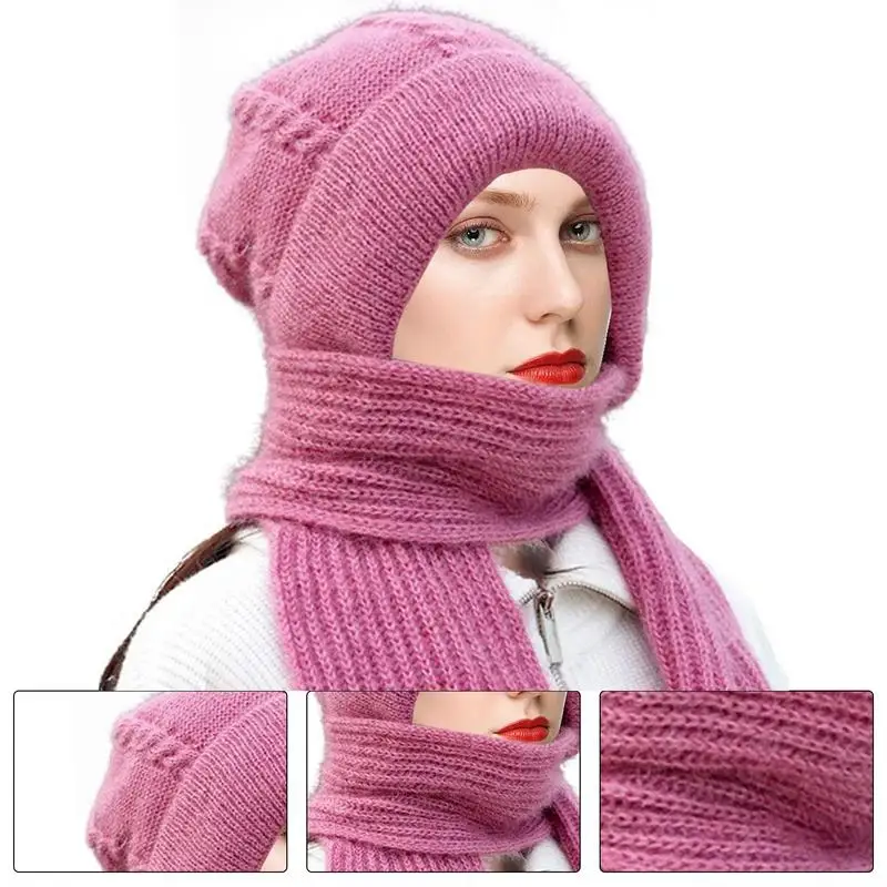 Winter Knitted Scarf Hat Set Thick Women Hats For Outdoor Snow Riding Ski Bonnet Caps Girl Hat