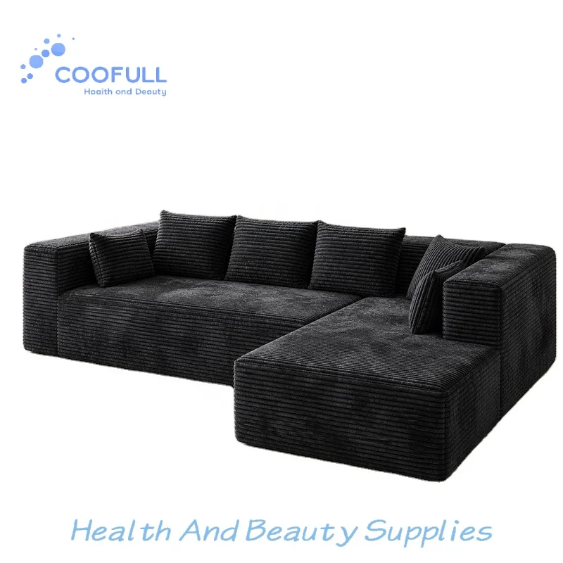 Coofull Luxury Indoor Compressed Sofa Corduroy Soft Corner Sofa in Box Compression Couch Vacuum Package Sofa Set
