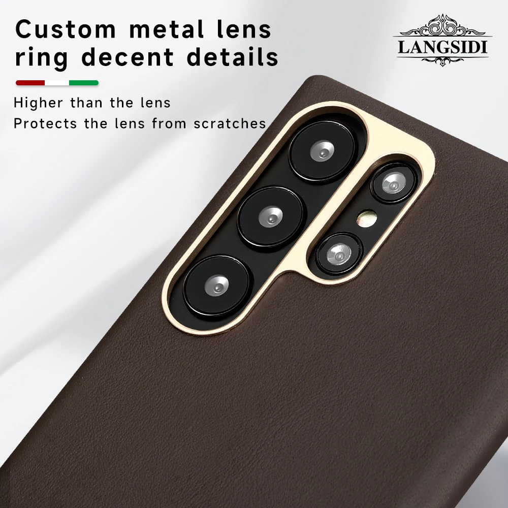 LANGSIDI Cowhide leather Magsafe Case for Samsung Galaxy s23 ultra plus Wireless Charging Cover For Samsung s23 Magnetic case