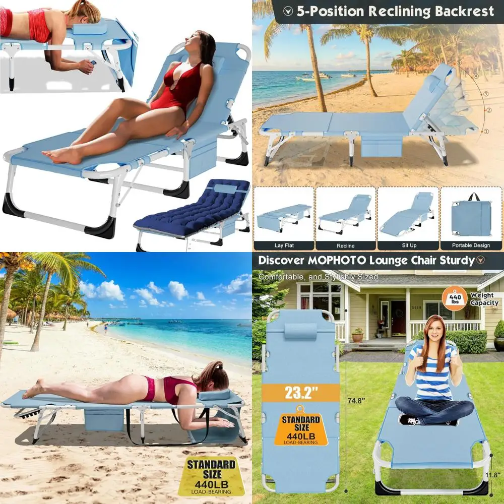 

Outdoor Folding Chaise Lounge Chair for Sunbathing with 5-Position Adjustments, Face Hole, and Portable Design for Maximum Comfo