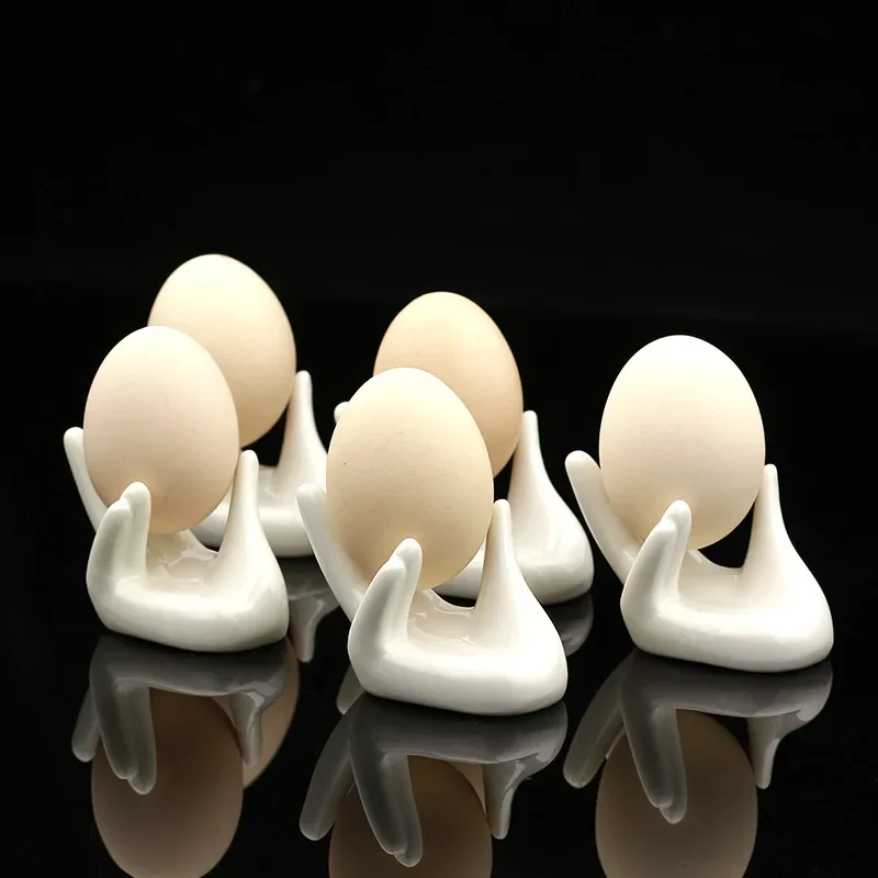 

6Pcs/Lot Ceramic Hand Shape Egg Cup Holder White Porcelain Egg Container Office Desktop Business Card Stand Kitchen Egg Tools