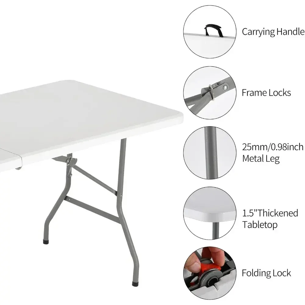 YTYIN Mesa dobrável ajustável retangular de plástico portátil 4 pés 5 pés 6 pés 8 pés Mesa dobrável de plástico para acampamento ao ar livre