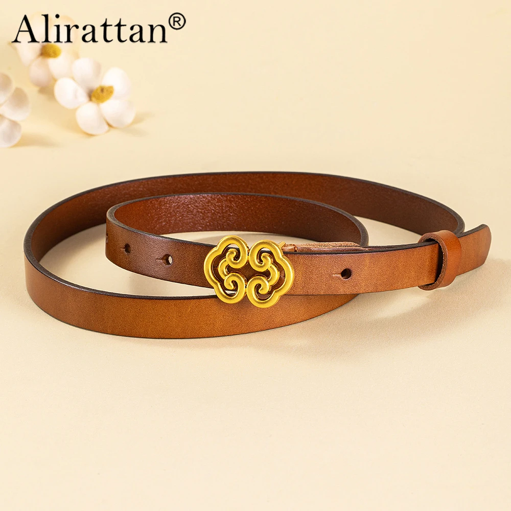 

Alirattan 2026 New Thin Waist Belt for women Versatile Genuine Leather Small Belt Retro Gold Buckle Niche Decorative Pants Belt