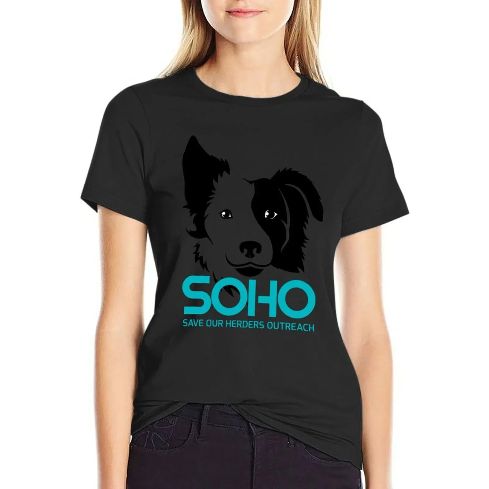 

SOHO Dog Rescue Logo T-Shirt vintage funny animal print plain Women's cotton t-shirt