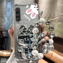 Airbag Glitter Mirror Rabbit Phone Holder Case On For Samsung Galaxy A10 A10S A11 A20 A20S A21S A30 A30S A50 A50S A70 A750 Cover