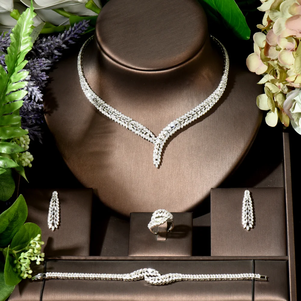 2024 New Luxury 4-piece Women's Wedding Jewelry Set Crystal Necklace Set Nigeria Dubai Jewelry Set