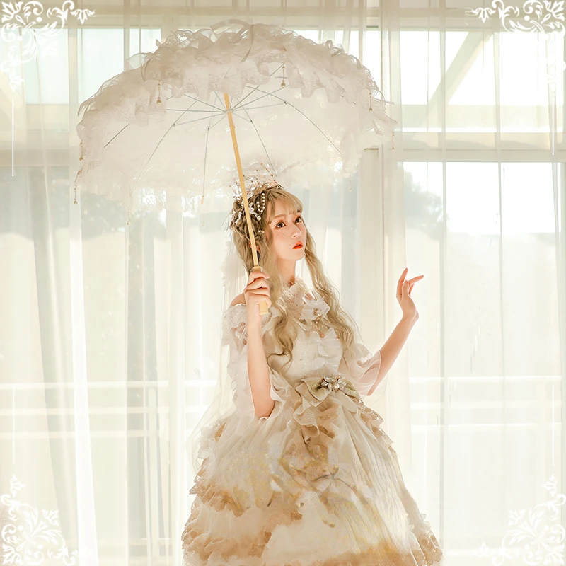 Lolita Flower Wedding Tea Party Christmas Day Dreams Versailles Dawn Lace Handmade Umbrella Parasol Paraguas Inverso