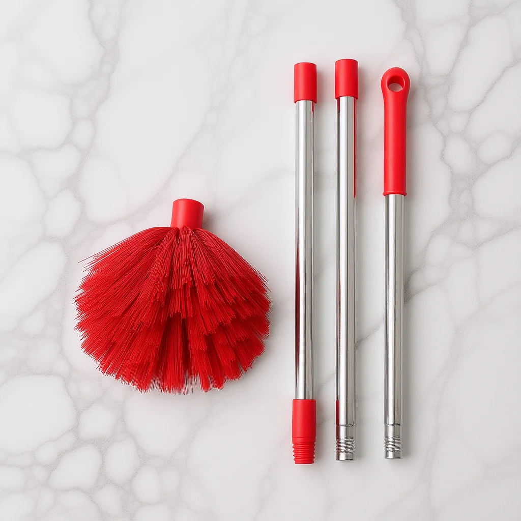 Spider Web Brush Long Handle Stainless Steel Pole Stiff Bristles Ceiling Fan Cleaner High Ceiling Cobweb Remover Outdoor Window