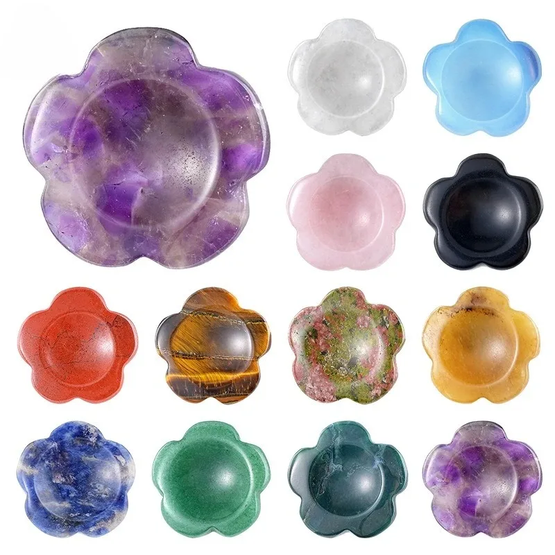 1pc Carved Flower Thumb Palm Worry Stone Massage Stress Relief Healing Crystal Bead Pocket Decor DIY Accessories