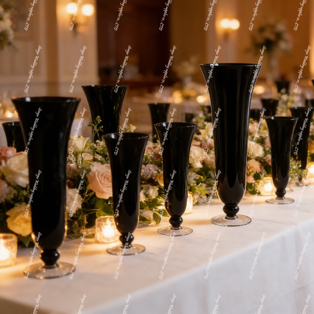 4Pcs-10Pcs,Bulk Black Glass Cylinder Flower Vases Table Center Pieces for Events Wedding Table Decoration