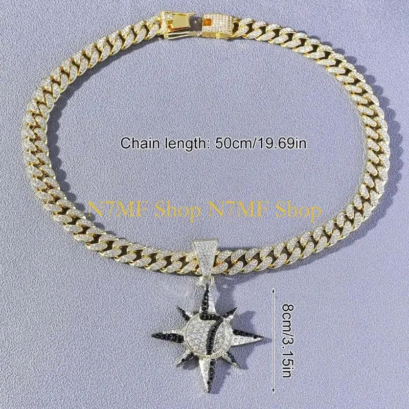 N7MF الهيب هوب قلادة قلادة عدد 7 الشمس سحر المختنق سلسلة الترقوة الشرير الصخرة الكوبية ربط سلسلة قلادة للرجال النساء