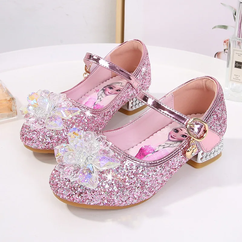 Elsa Mädchen High Heels Schuhe neue kleine Mädchen Kristall Lederschuhe Kinder Prinzessin Schuhe große Kinder Walking Party Show