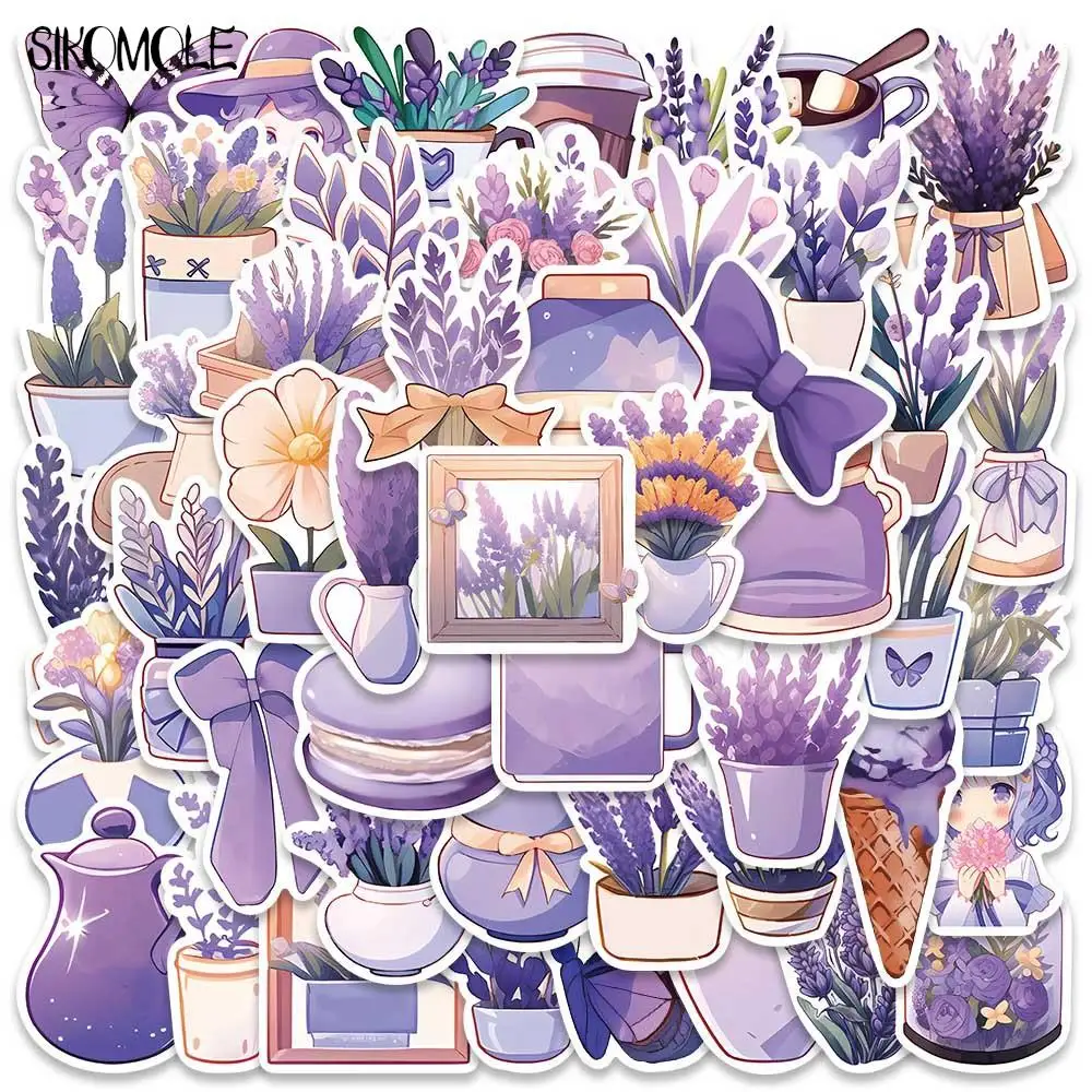 10/30/50PCS Purple Cartoon Lavender Stickers Kawaii Plant Flowers DIY Suitcase Skateboard Laptop Luggage Graffiti Sticker Decals