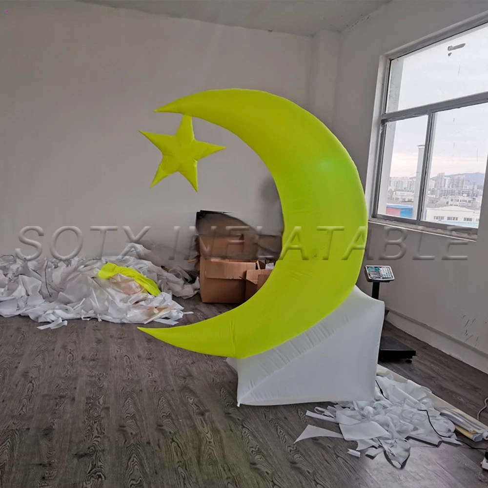 For Outdoor Party Yard Decor Ramadan EID Mubarak Muslim Giant Inflatable Crescent Moon Star With Led Lights