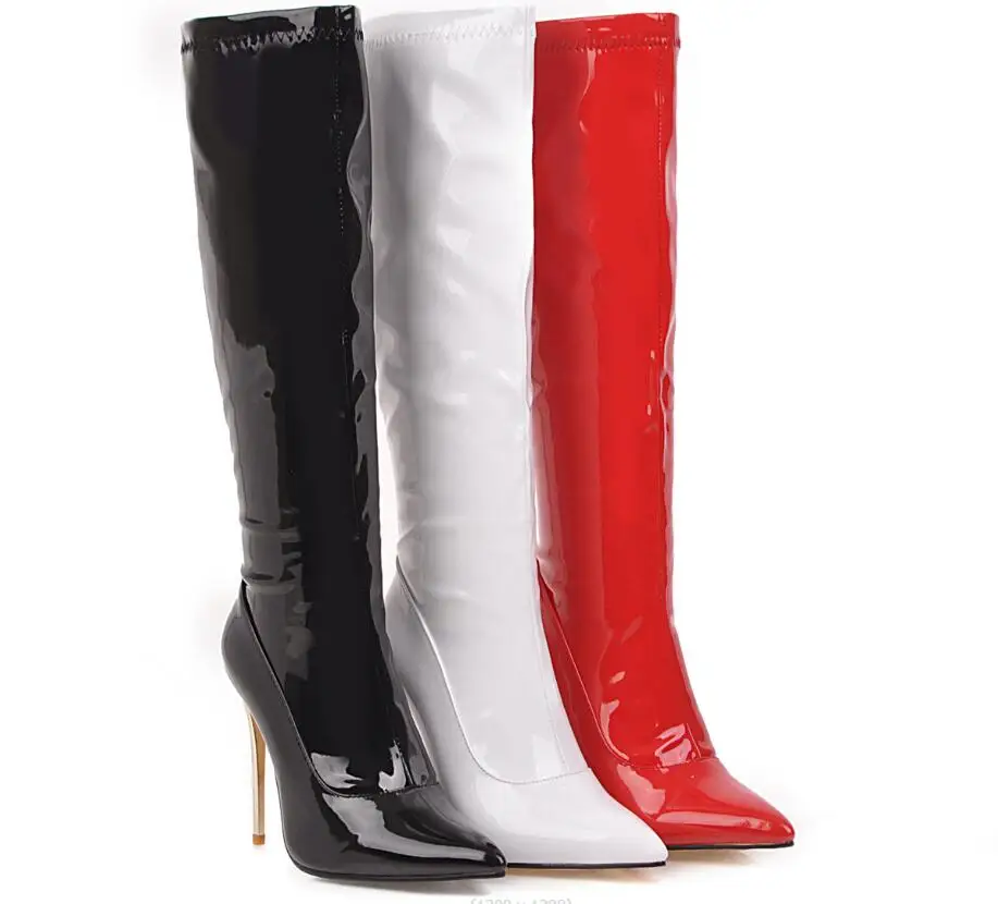 New Fashion Women High Boots Sexy Black Red White Knee High Boot Sexy Heels Classic Women\'s Autumn Winter Dance Shoes Large Size