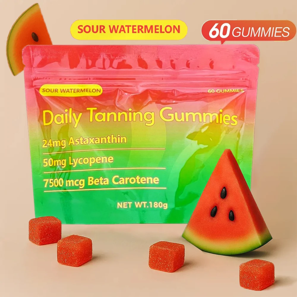 Tanning Gummies | Natural Tanning Supplement with Astaxanthin, Lycopene & Beta Carotene | Boost Melanin for Radiant Skin Glow