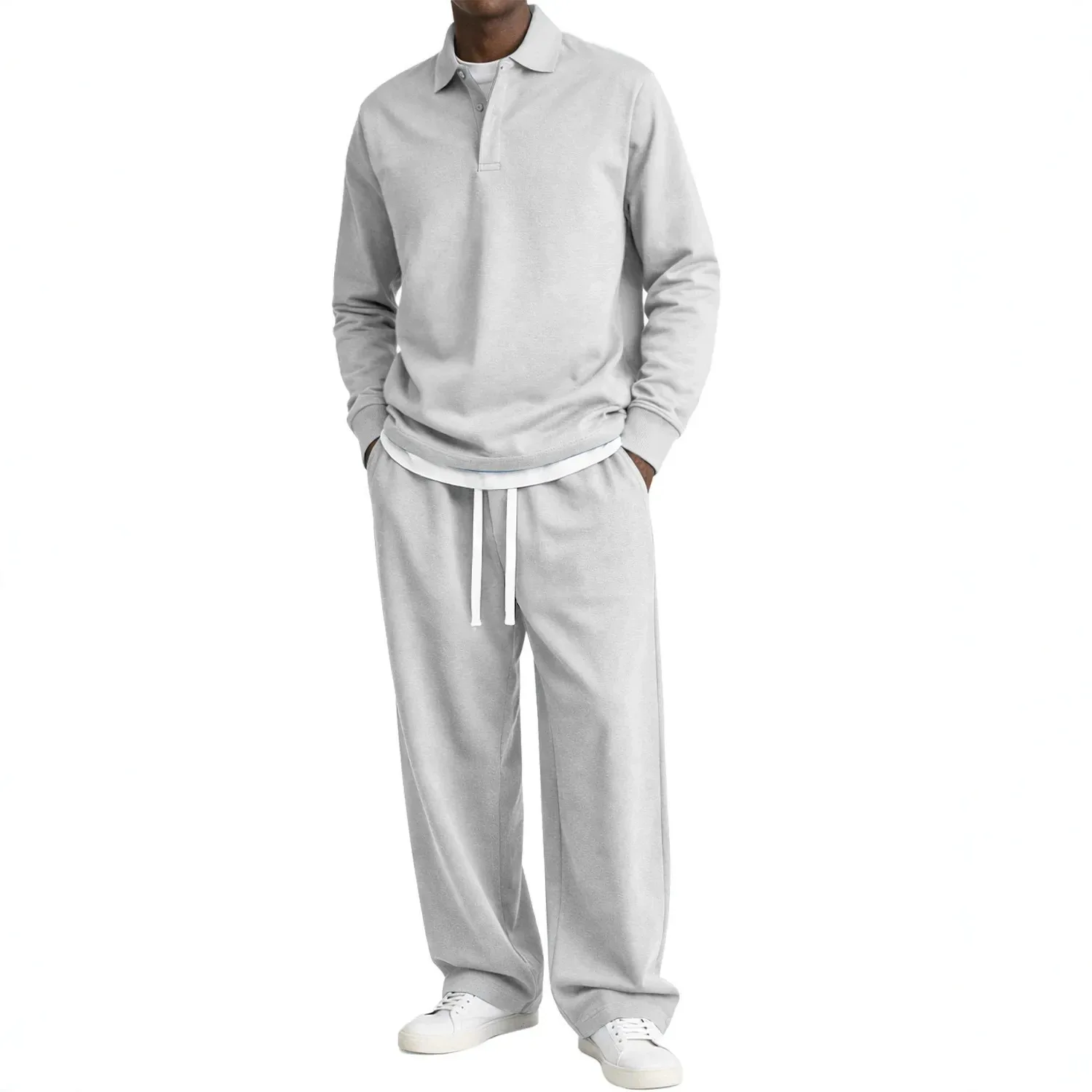 Men's lapel collar long-sleeved top, loose straight trousers, daily casual going out wear men's suit