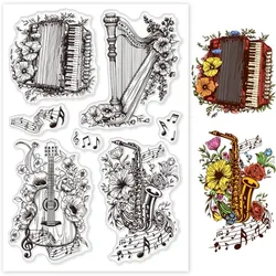 1pc Floral Musical Instruments Clear Stamps Mixed Shapes for DIY Scrapbooking Photo Album Decorative Cards Making 6.3x4.33inch