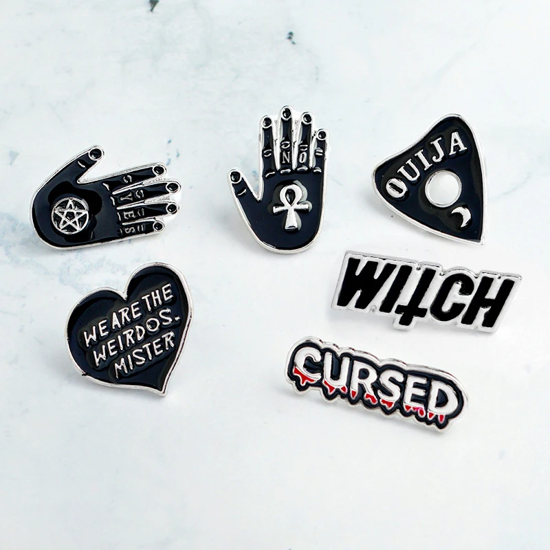 CURSED WITCH Palm YES NO OUIJA Heart Brooch Denim Jeans Pin Buckle Shirt Badge Fashion Gift for Friend Dark enamel pins