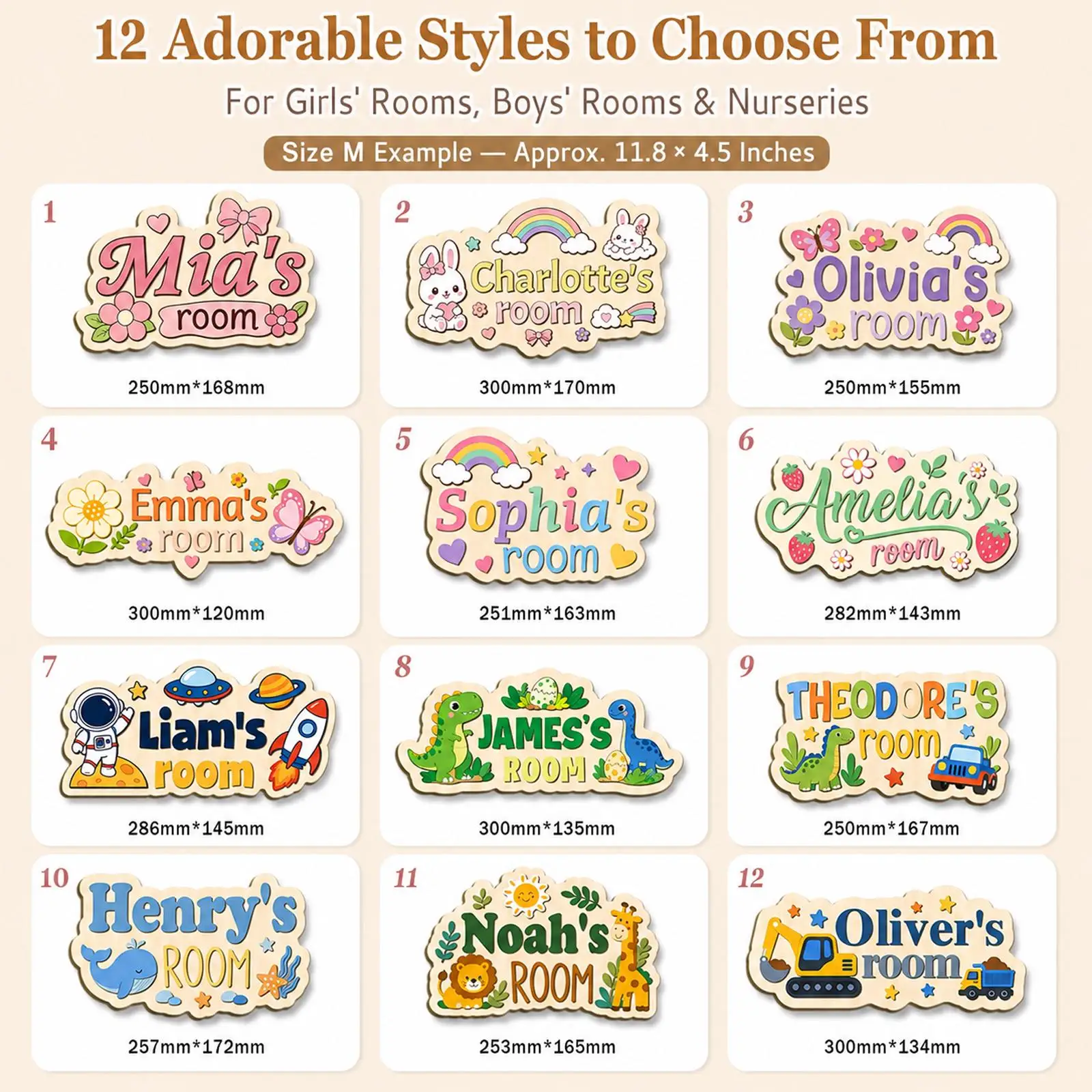 Personalized Wooden Kids Door Sign, Custom Name Plaque for Boys & Girls Bedroom, Nursery Wall Decor, Baby Shower & Birthday Gift