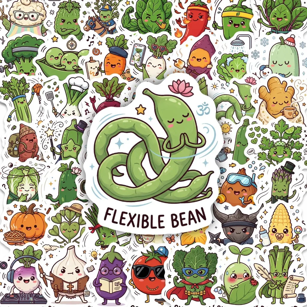 50Pcs Fun Vegetable Stickers, Cartoon Waterproof Decals, DIY Decor for Luggage, Refrigerator and Notebook AnimeWorlds Store