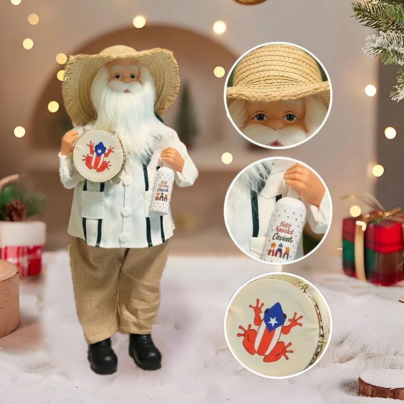 

Новая Премиальная 11-дюймовая фигурка Санта-Клауса в стиле Пуэрто-Рико с соломенной шляпой, декор для Рождества