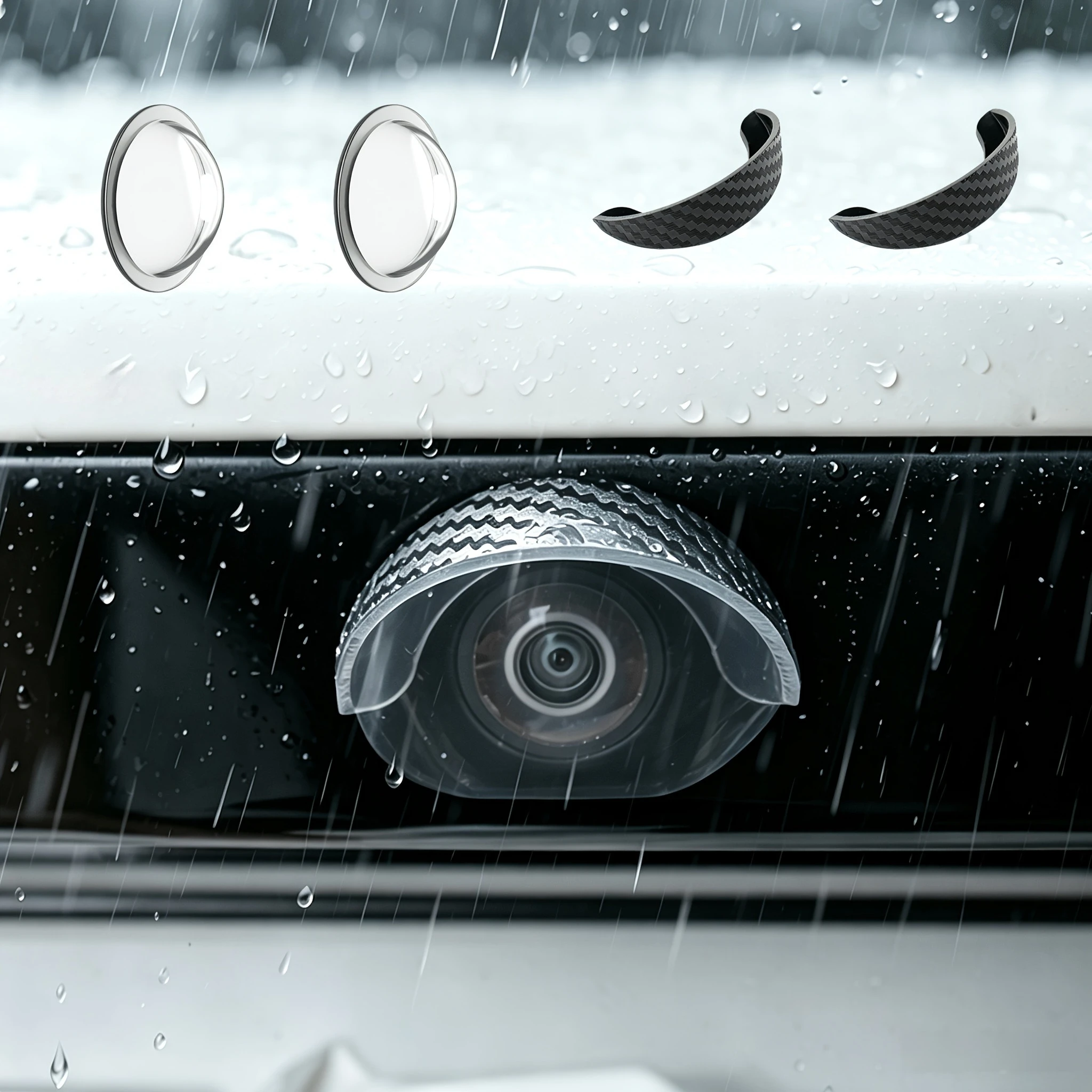 Camera Rain Guard + Camera Lens Protective Cover, Full-View Car Camera Protective Cover, Rearview Camera Lens Protective Cover